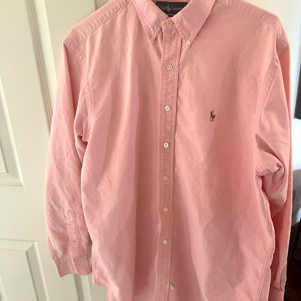 Men’s Vintage Polo Button Down, Pink, 16 1/2 - 34